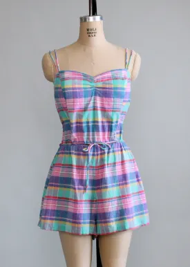 Vintage 1970s Madras Plaid Gabar Playsuit