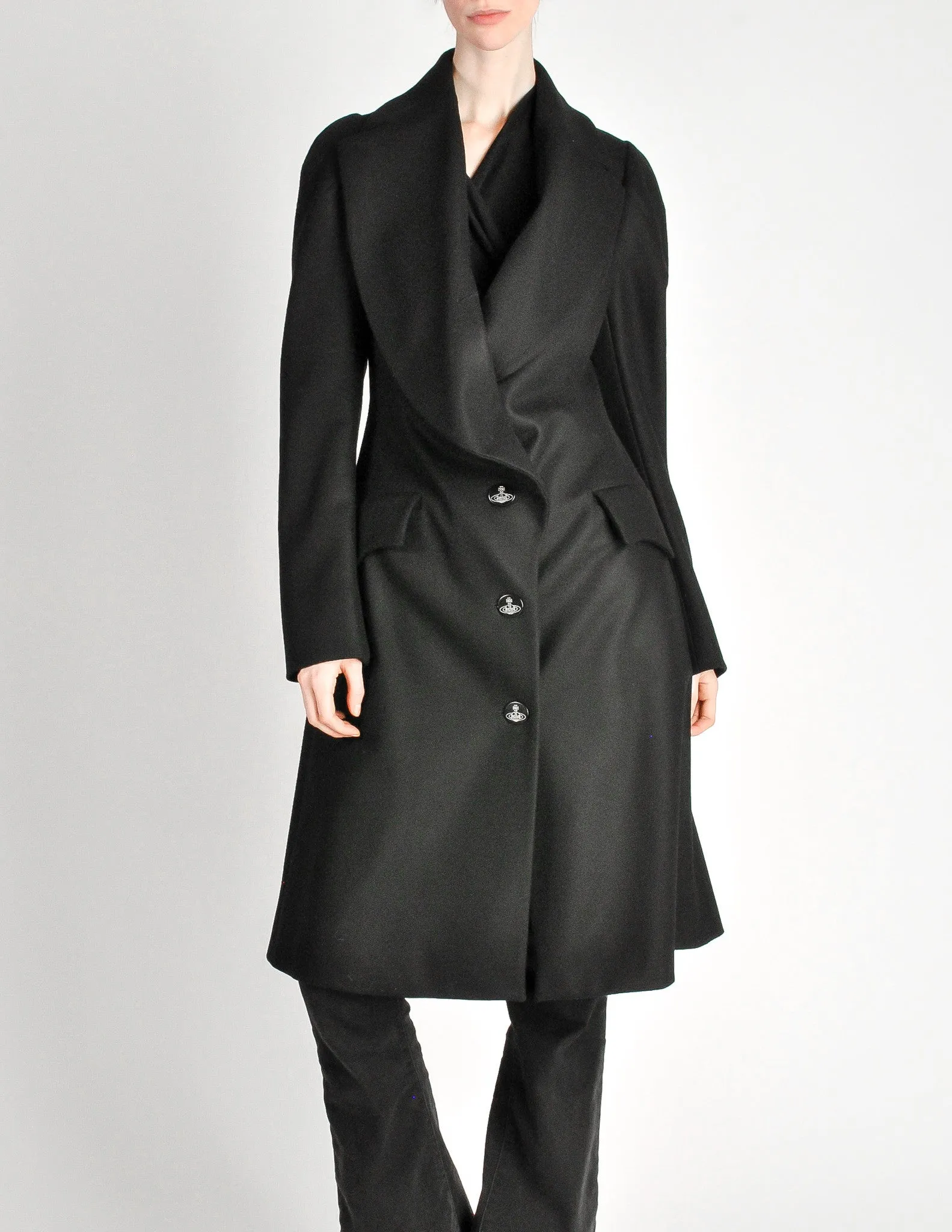 Vivienne Westwood Red Label Black Wool Draped Coat