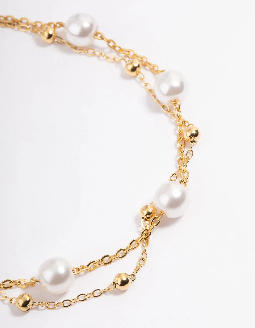 Waterproof Gold Plated Stainless Steel Double Layer Pearl Ball Bracelet