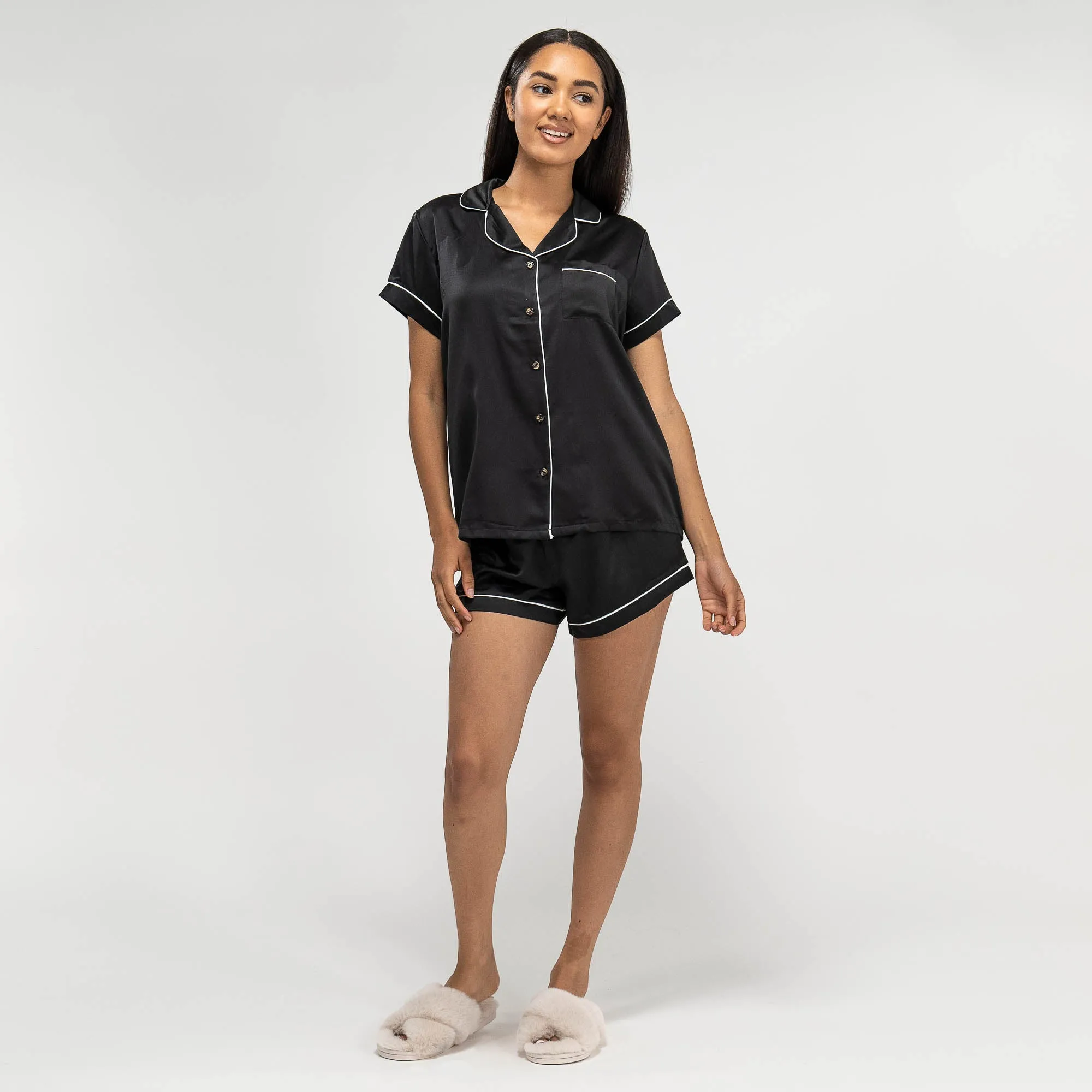 Women's Black Satin Short Pyjamas