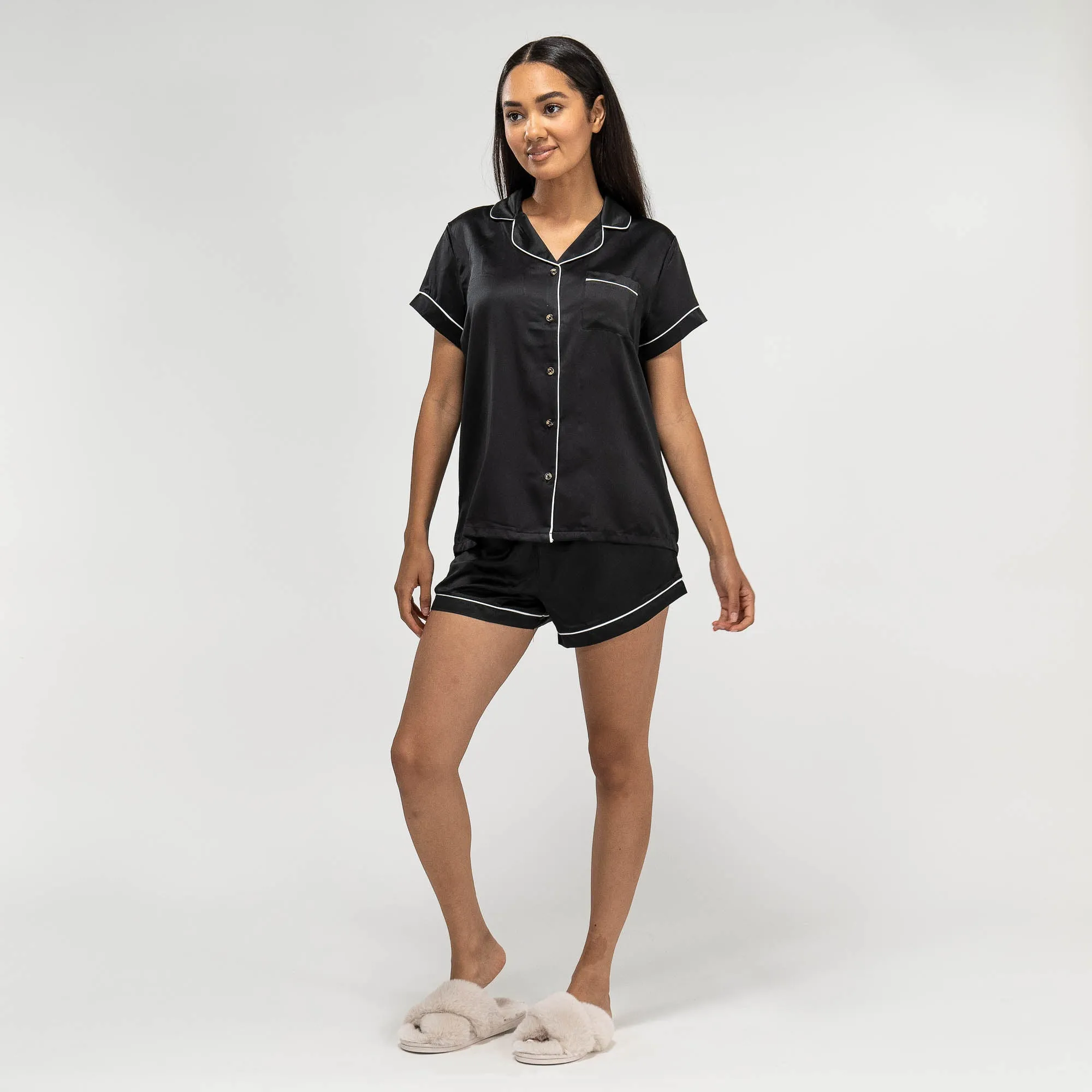 Women's Black Satin Short Pyjamas