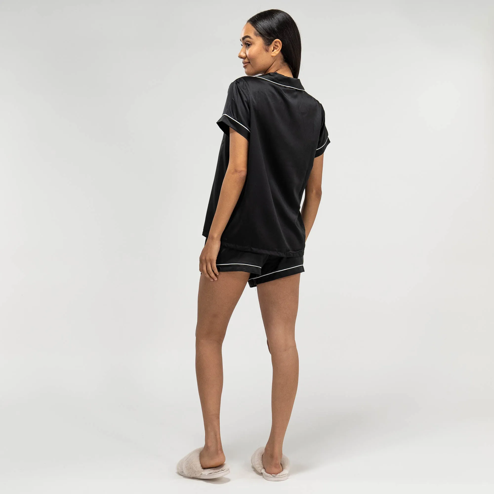 Women's Black Satin Short Pyjamas