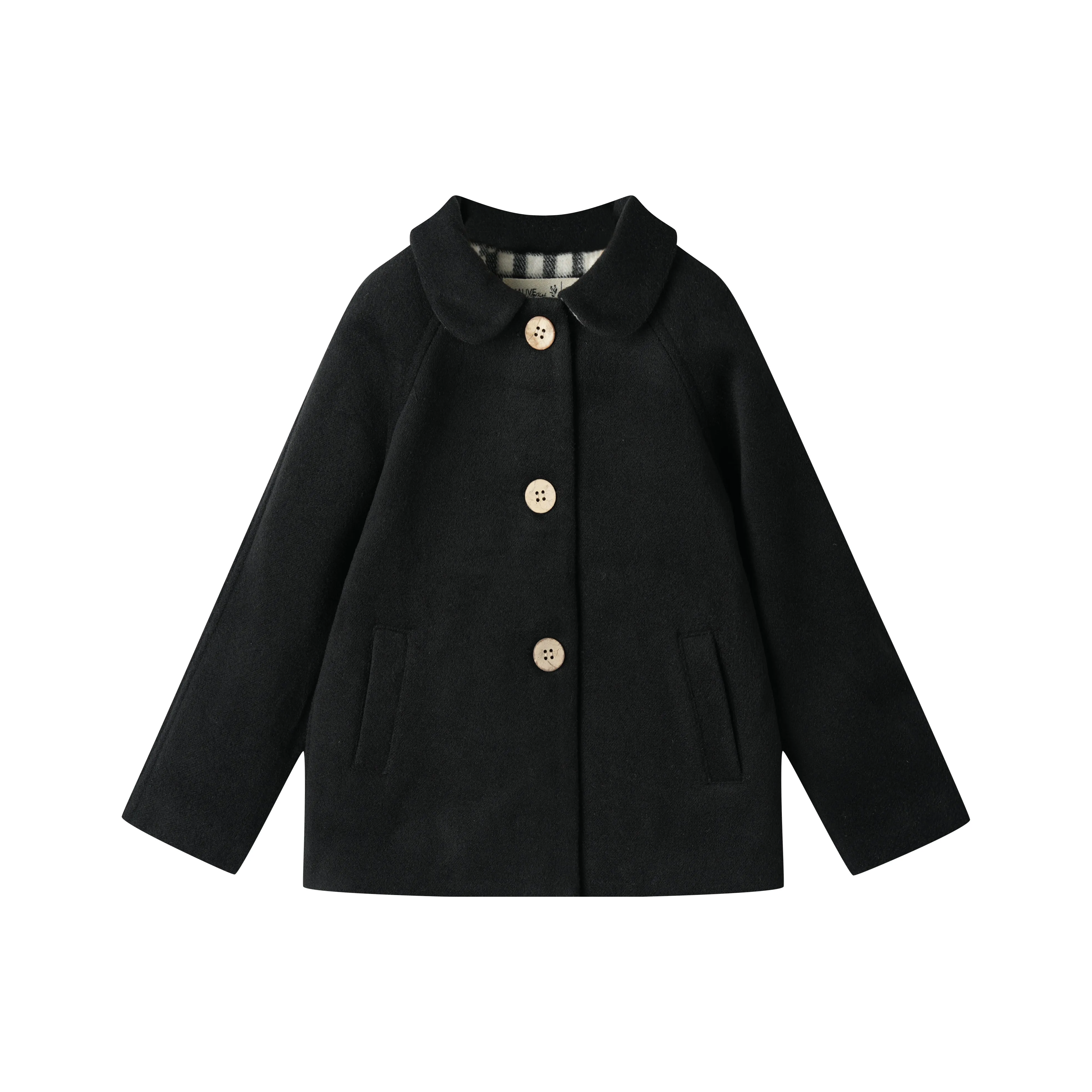 WOOL JACKET WITH SIDE POCKETS-BLACK